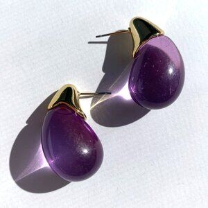 NEW ~ Anthropologie Gold Topped Purple Resin Droplet Earrings